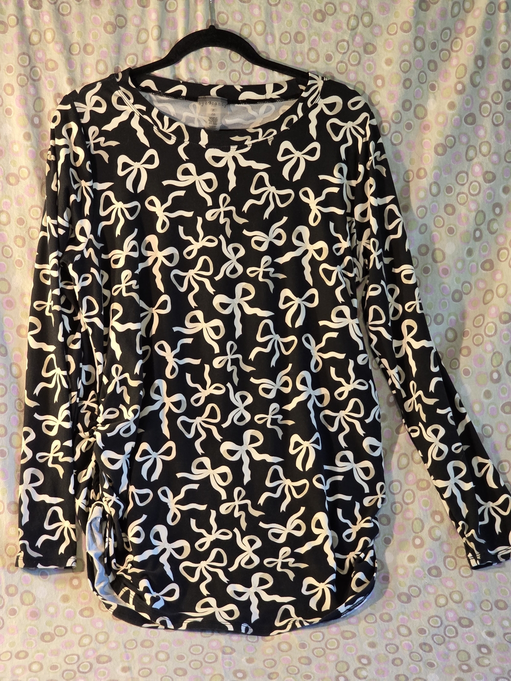 eye candy Black and White Bow Patterned Long Sleeve Top Plus Size 2x